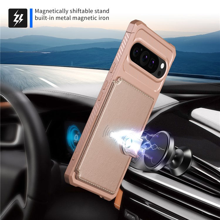 ZM03 For Google Pixel 9 Pro / 9 Case with Card Holder PU Leather+TPU Phone Back Cover - Pink