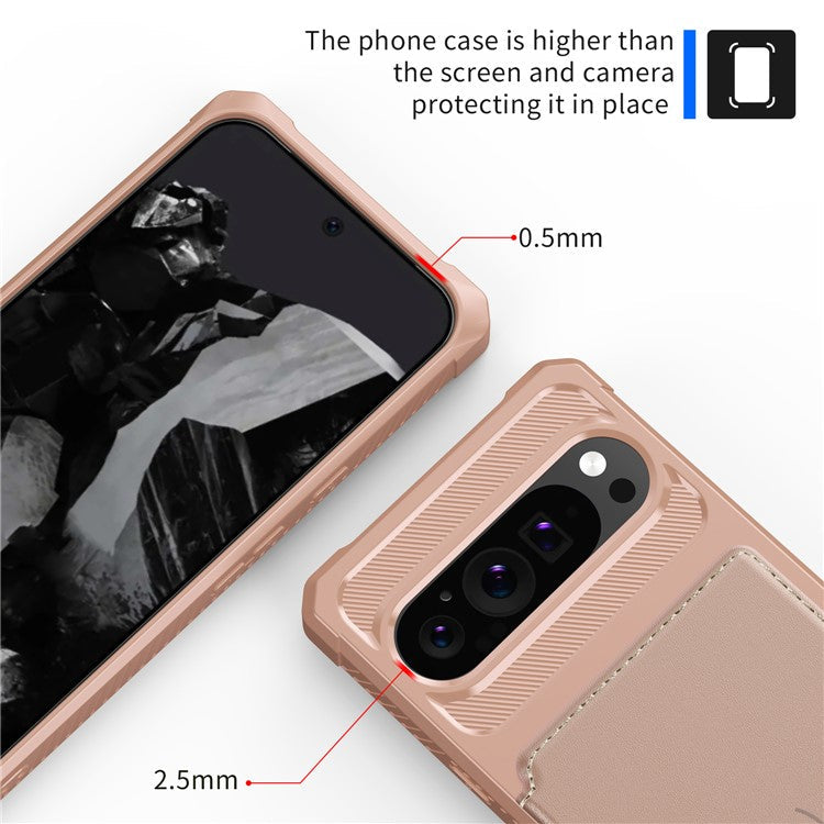 ZM03 For Google Pixel 9 Pro / 9 Case with Card Holder PU Leather+TPU Phone Back Cover - Pink