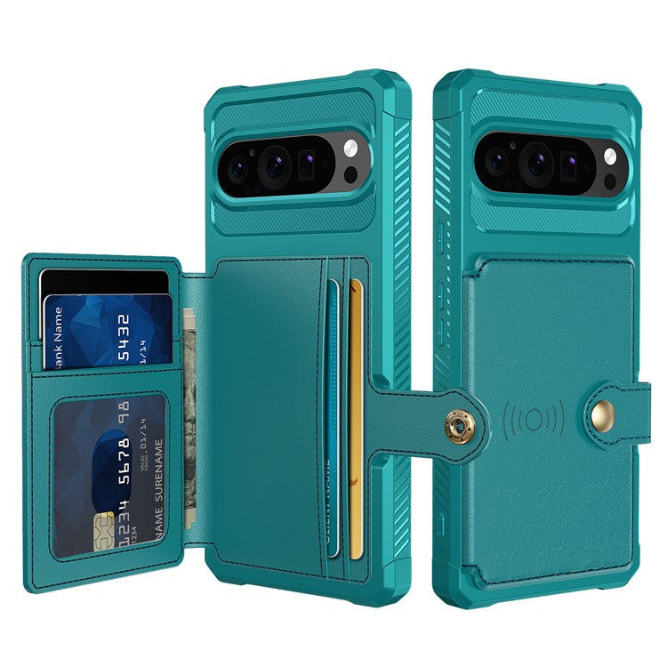 ZM03 For Google Pixel 9 Pro / 9 Case with Card Holder PU Leather+TPU Phone Back Cover - Green