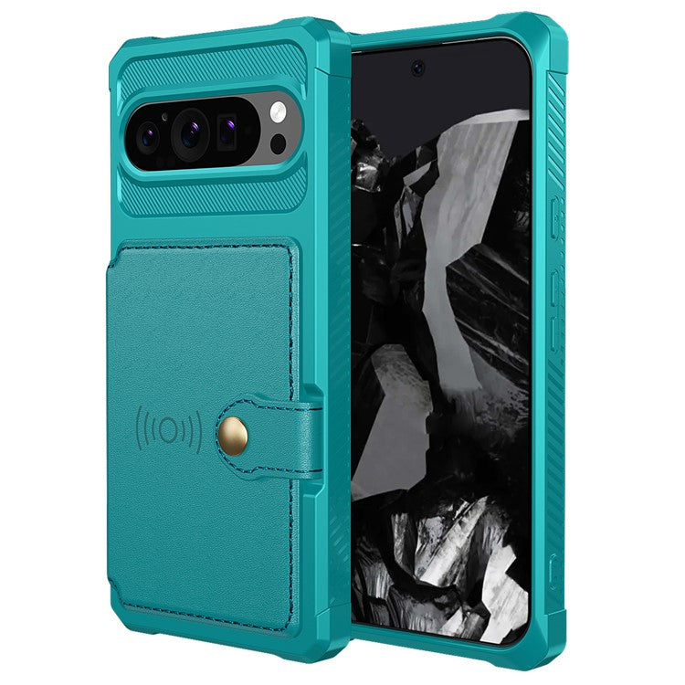 ZM03 For Google Pixel 9 Pro / 9 Case with Card Holder PU Leather+TPU Phone Back Cover - Green