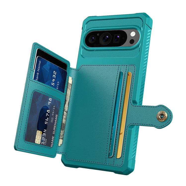 ZM03 For Google Pixel 9 Pro / 9 Case with Card Holder PU Leather+TPU Phone Back Cover - Green