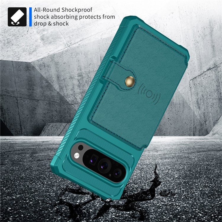 ZM03 For Google Pixel 9 Pro / 9 Case with Card Holder PU Leather+TPU Phone Back Cover - Green