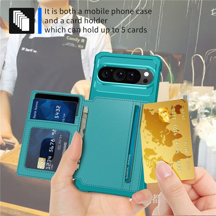 ZM03 For Google Pixel 9 Pro / 9 Case with Card Holder PU Leather+TPU Phone Back Cover - Green