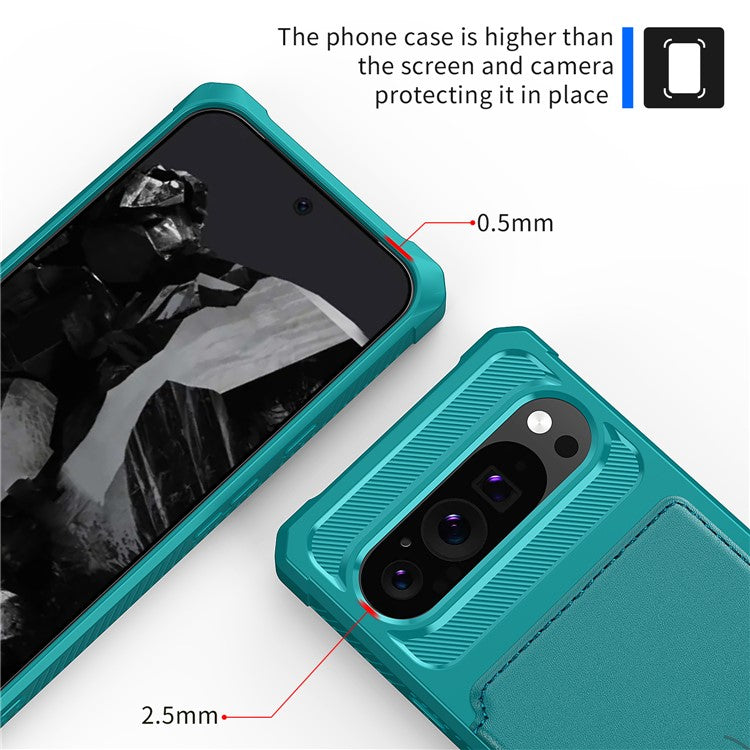 ZM03 For Google Pixel 9 Pro / 9 Case with Card Holder PU Leather+TPU Phone Back Cover - Green