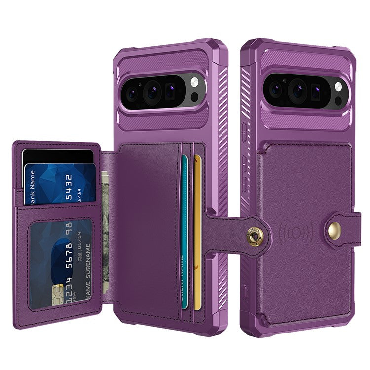 ZM03 For Google Pixel 9 Pro / 9 Case with Card Holder PU Leather+TPU Phone Back Cover - Purple