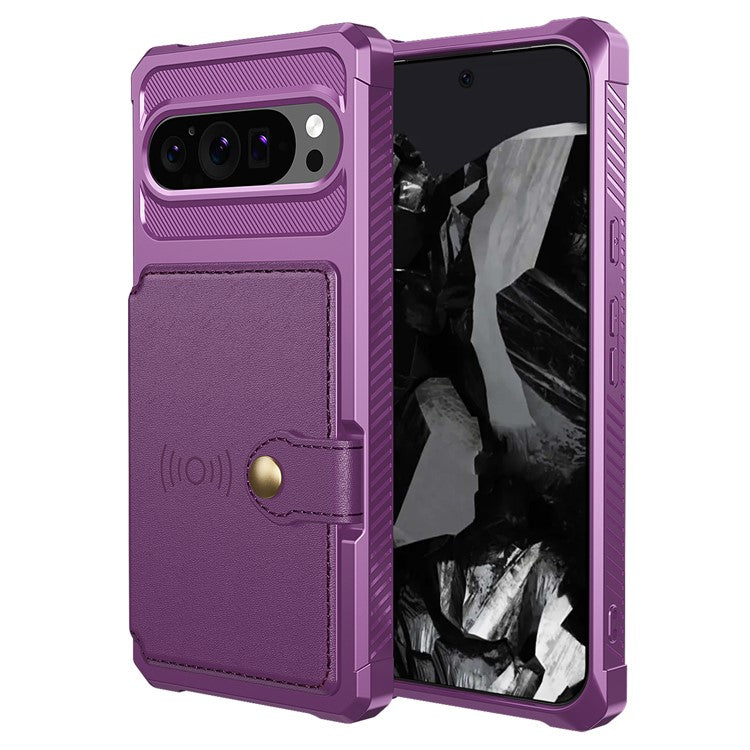 ZM03 For Google Pixel 9 Pro / 9 Case with Card Holder PU Leather+TPU Phone Back Cover - Purple