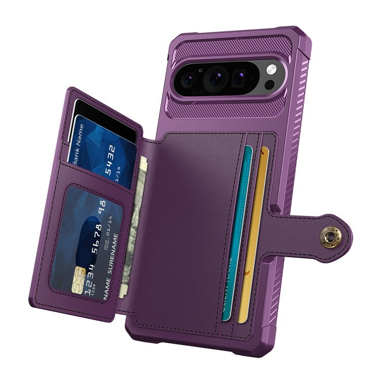 ZM03 For Google Pixel 9 Pro / 9 Case with Card Holder PU Leather+TPU Phone Back Cover - Purple
