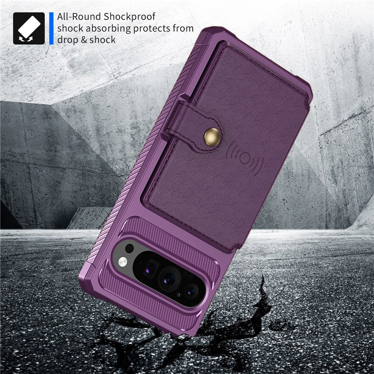 ZM03 For Google Pixel 9 Pro / 9 Case with Card Holder PU Leather+TPU Phone Back Cover - Purple