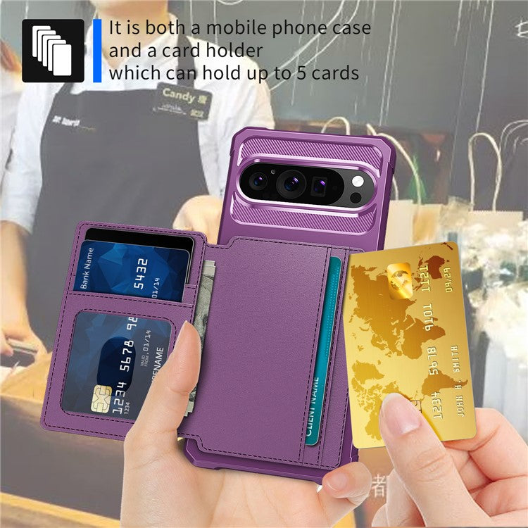 ZM03 For Google Pixel 9 Pro / 9 Case with Card Holder PU Leather+TPU Phone Back Cover - Purple