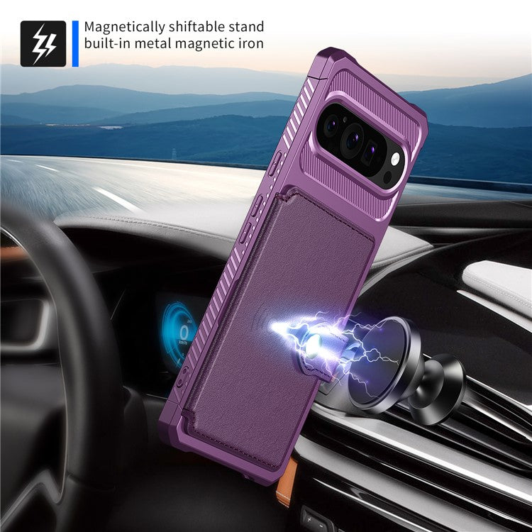 ZM03 For Google Pixel 9 Pro / 9 Case with Card Holder PU Leather+TPU Phone Back Cover - Purple