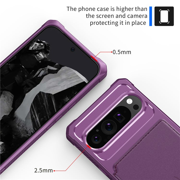 ZM03 For Google Pixel 9 Pro / 9 Case with Card Holder PU Leather+TPU Phone Back Cover - Purple