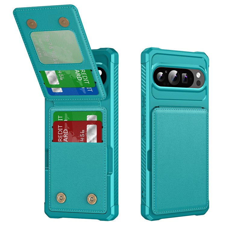 ZM11 For Google Pixel 9 Pro XL Case Card Slot Kickstand PU+TPU Phone Cover - Green