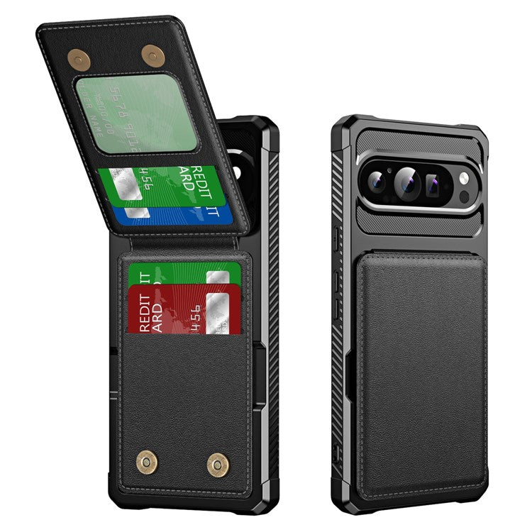 ZM11 For Google Pixel 9 Pro / 9 Case Card Slot Kickstand PU+TPU Phone Cover - Black