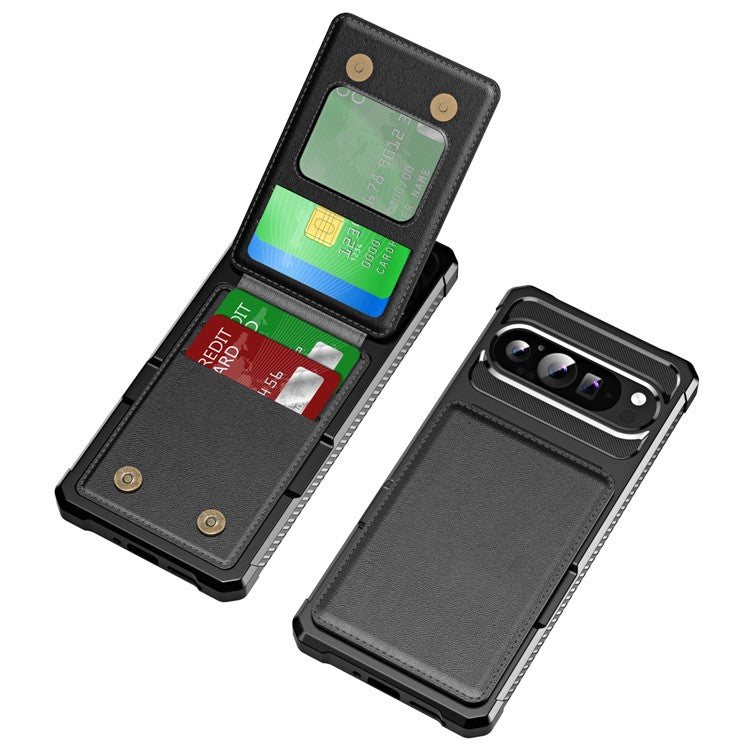 ZM11 For Google Pixel 9 Pro / 9 Case Card Slot Kickstand PU+TPU Phone Cover - Black