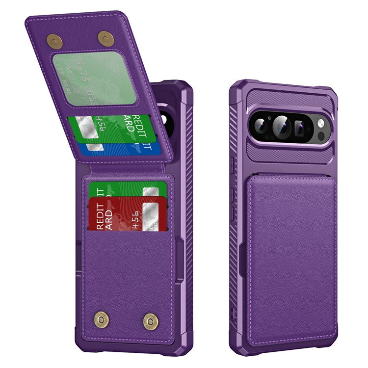 ZM11 For Google Pixel 9 Pro / 9 Case Card Slot Kickstand PU+TPU Phone Cover - Purple