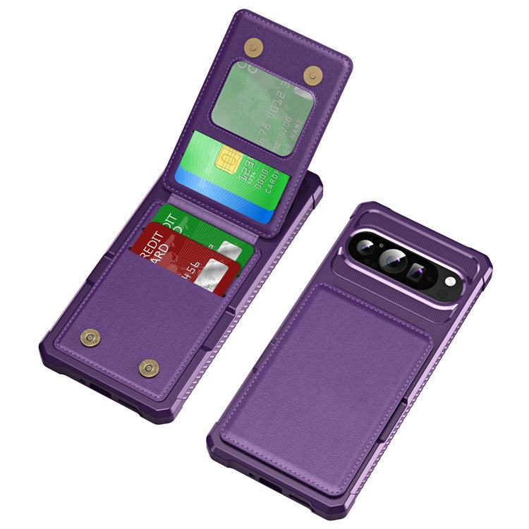 ZM11 For Google Pixel 9 Pro / 9 Case Card Slot Kickstand PU+TPU Phone Cover - Purple