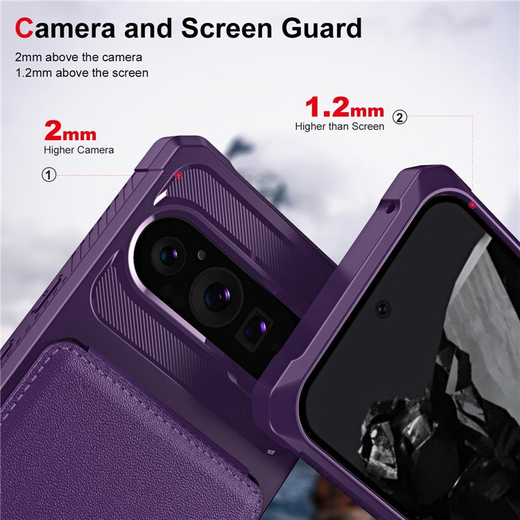 ZM11 For Google Pixel 9 Pro / 9 Case Card Slot Kickstand PU+TPU Phone Cover - Purple