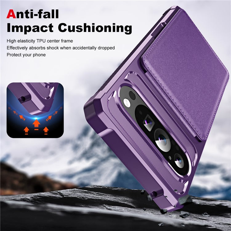 ZM11 For Google Pixel 9 Pro / 9 Case Card Slot Kickstand PU+TPU Phone Cover - Purple