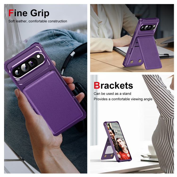 ZM11 For Google Pixel 9 Pro / 9 Case Card Slot Kickstand PU+TPU Phone Cover - Purple