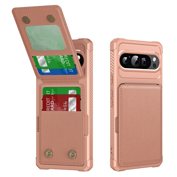 ZM11 For Google Pixel 9 Pro / 9 Case Card Slot Kickstand PU+TPU Phone Cover - Rose Gold