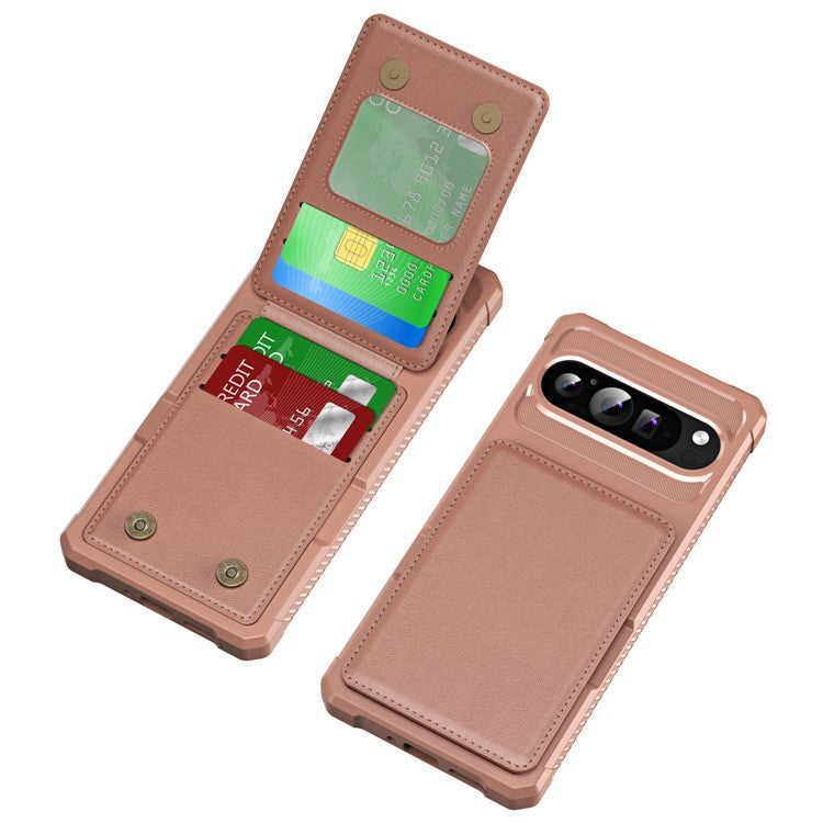 ZM11 For Google Pixel 9 Pro / 9 Case Card Slot Kickstand PU+TPU Phone Cover - Rose Gold