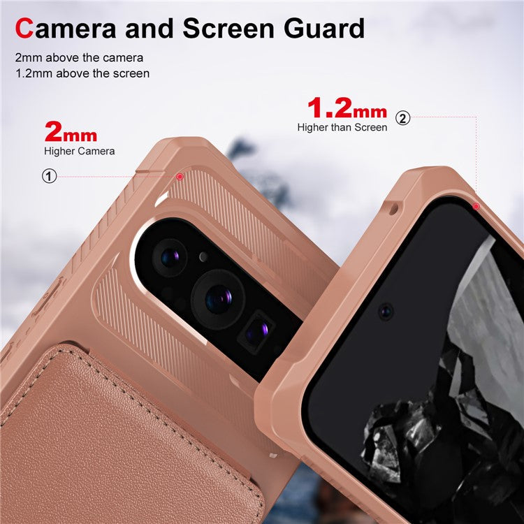 ZM11 For Google Pixel 9 Pro / 9 Case Card Slot Kickstand PU+TPU Phone Cover - Rose Gold