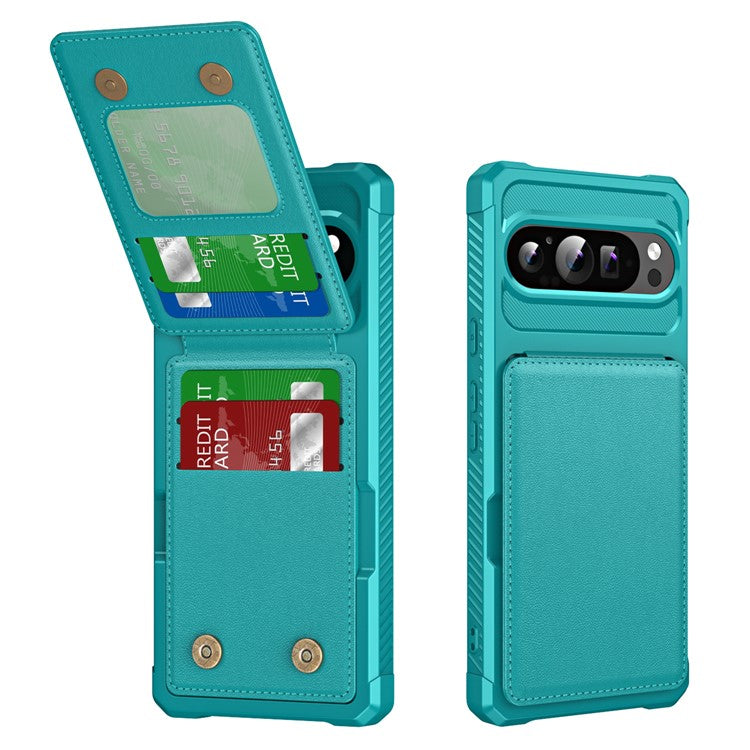 ZM11 For Google Pixel 9 Pro / 9 Case Card Slot Kickstand PU+TPU Phone Cover - Green