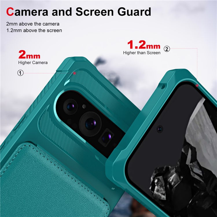 ZM11 For Google Pixel 9 Pro / 9 Case Card Slot Kickstand PU+TPU Phone Cover - Green