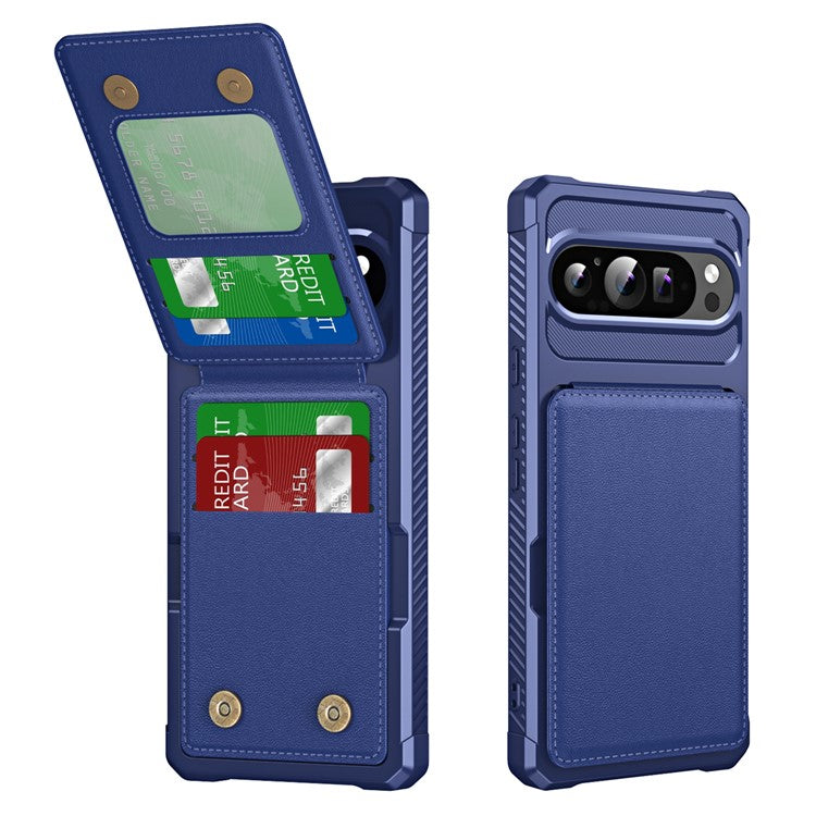 ZM11 For Google Pixel 9 Pro / 9 Case Card Slot Kickstand PU+TPU Phone Cover - Dark Blue