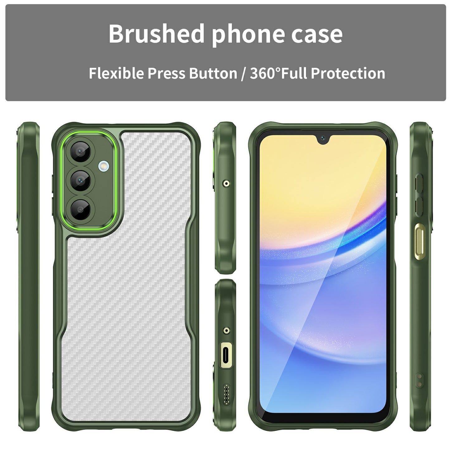 For Samsung Galaxy A16 5G / A16 4G Case Carbon Fiber Scratch-Resistant TPU+PC Phone Cover - Green