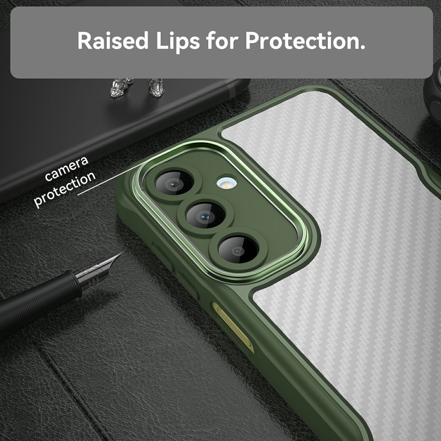 For Samsung Galaxy A16 5G / A16 4G Case Carbon Fiber Scratch-Resistant TPU+PC Phone Cover - Green