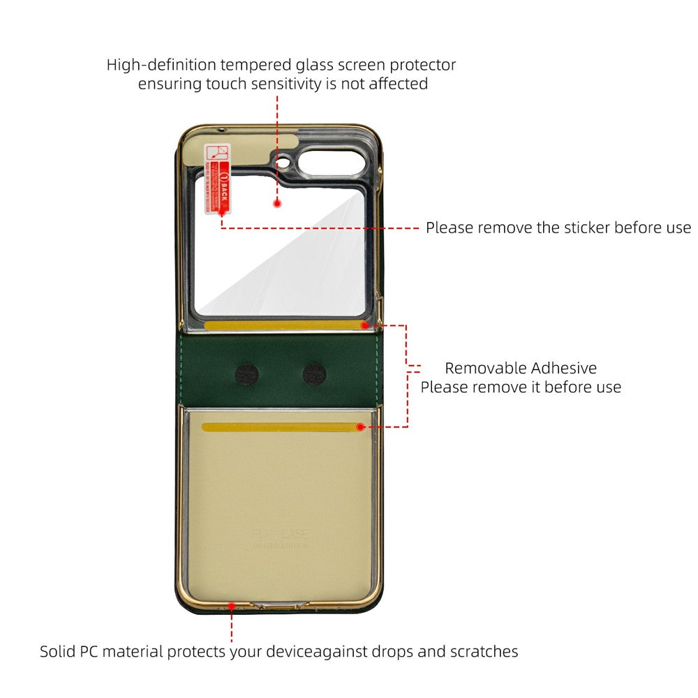 For Samsung Galaxy Z Flip7 FE 5G / Z Flip6 5G Kickstand Case Flower Pattern Leather+PC Phone Cover with Back Film - Green