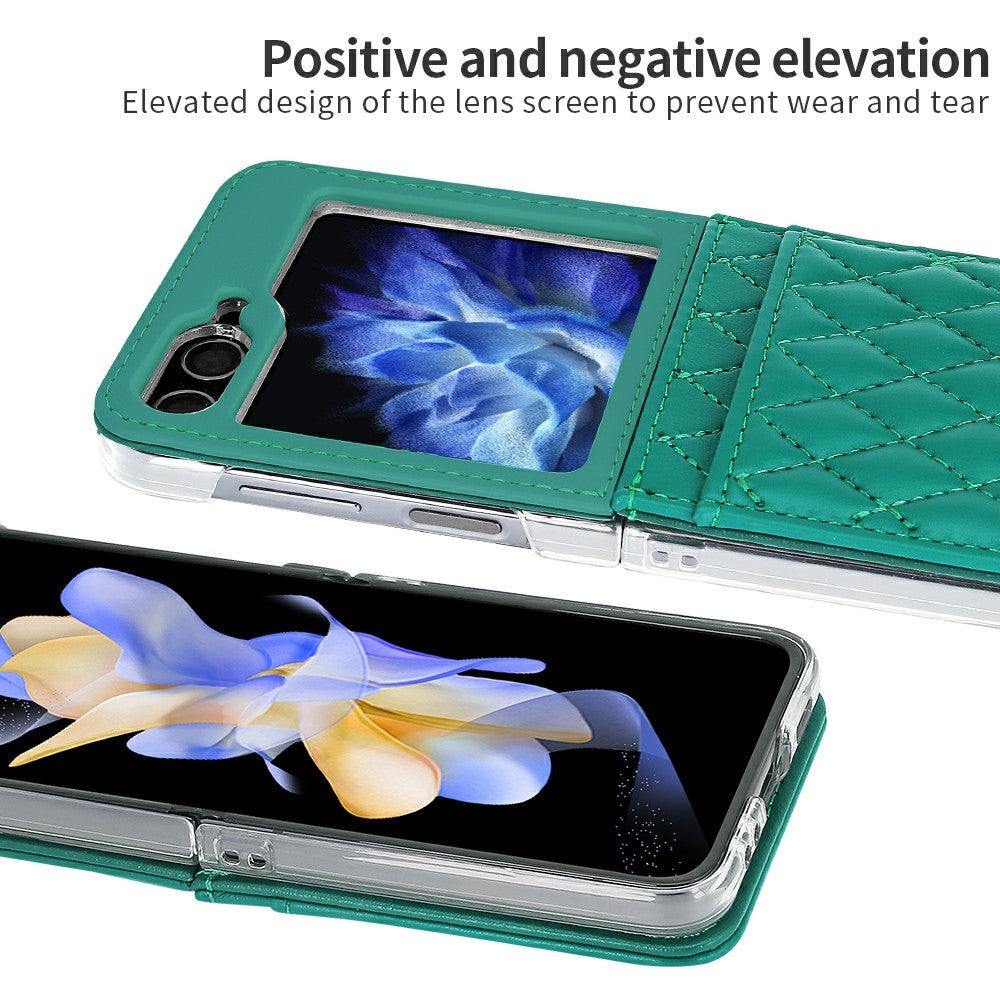 For Samsung Galaxy Z Flip7 FE 5G / Z Flip6 5G Case with Strap Card Slot PU+PC Phone Back Cover - Green