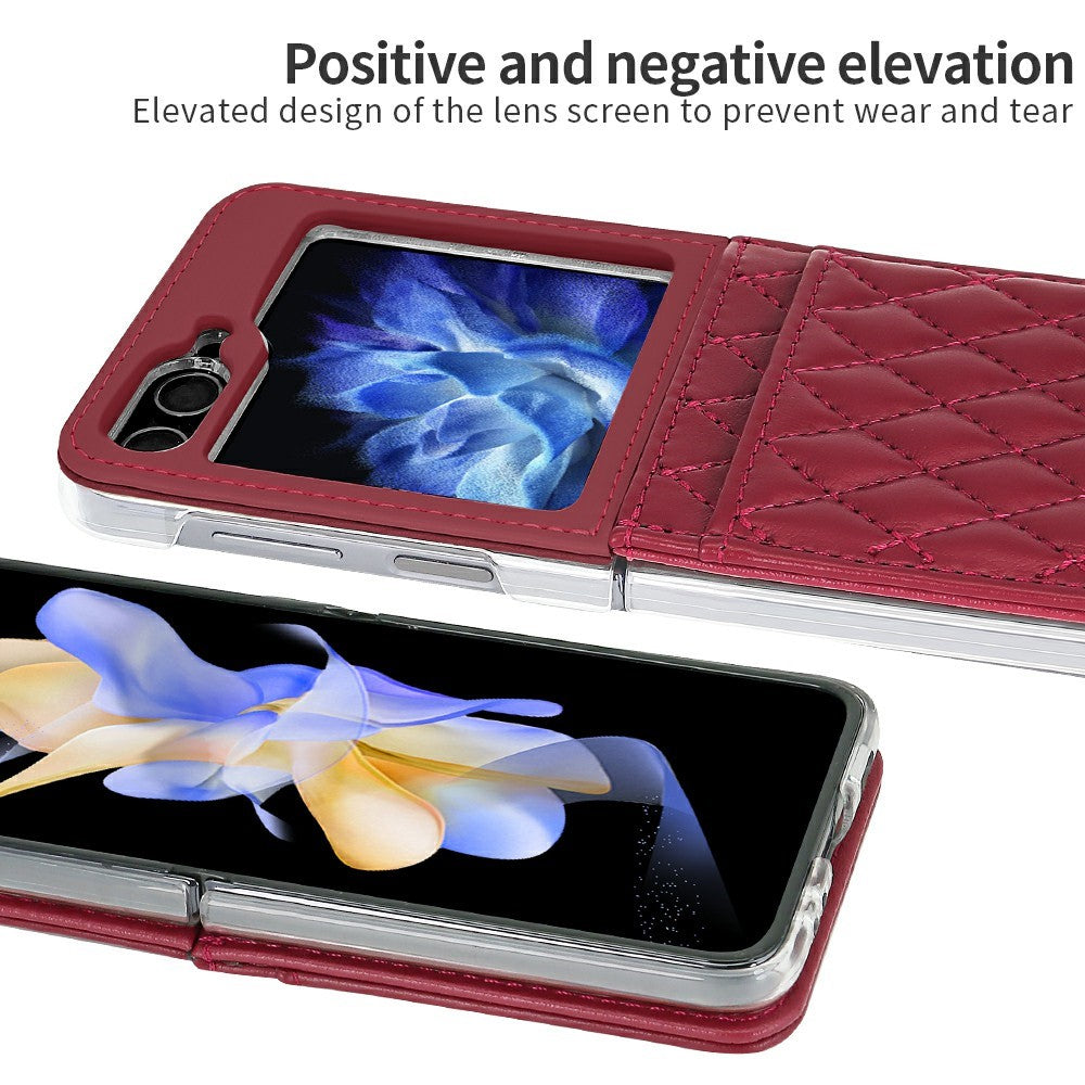 For Samsung Galaxy Z Flip7 FE 5G / Z Flip6 5G Case with Strap Card Slot PU+PC Phone Back Cover - Red