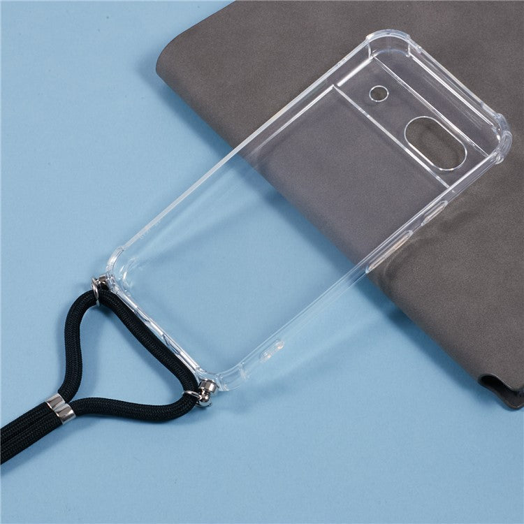 For Google Pixel 8a Case Reinforced Corner TPU Clear Phone Cover with Lanyard