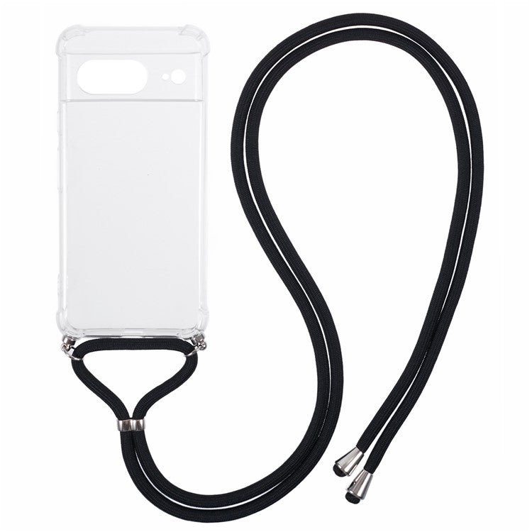 For Google Pixel 8 Case Reinforced Corner TPU Clear Phone Cover with Lanyard
