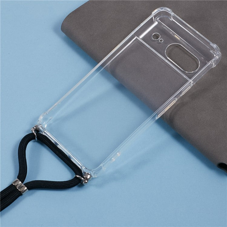 For Google Pixel 8 Case Reinforced Corner TPU Clear Phone Cover with Lanyard