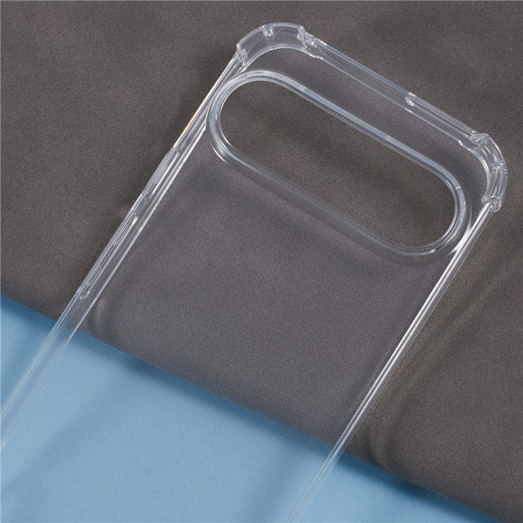 For Google Pixel 9 / Pixel 9 Pro Case Four Corners Clear TPU Phone Cover with Strap (Large Lens Hole)