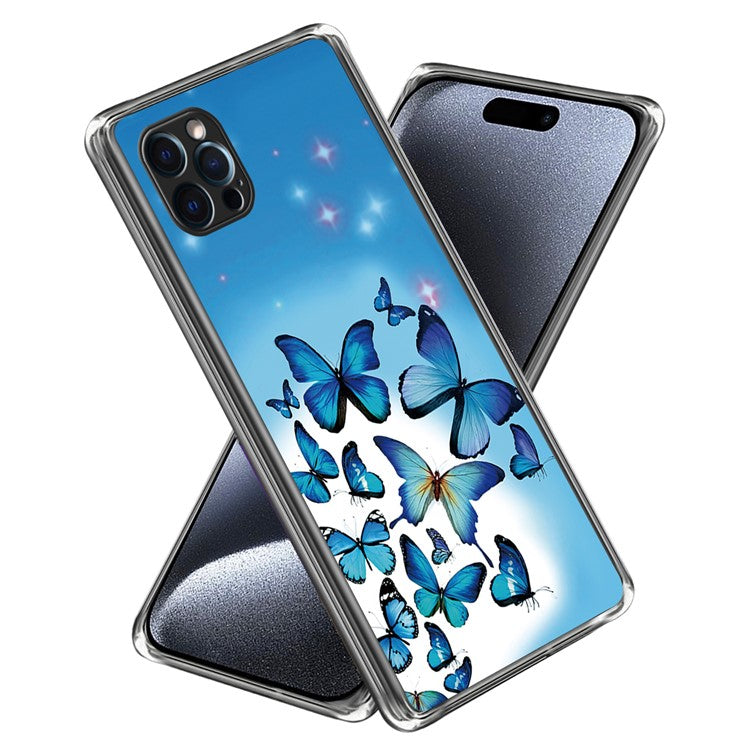 For iPhone 16 Pro Case Pattern Printed Shockproof TPU Phone Cover - Blue Butterflies