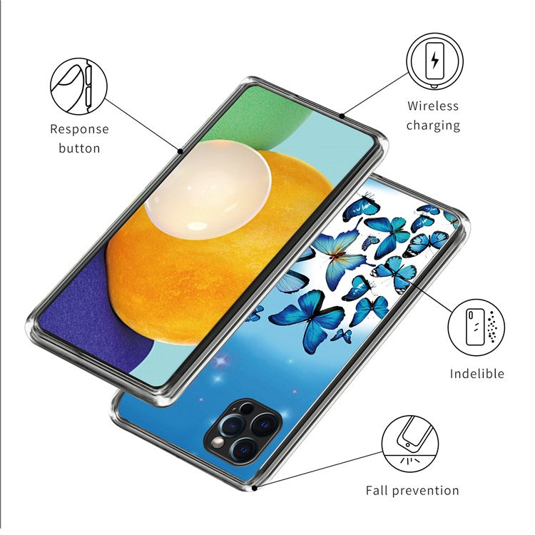 For iPhone 16 Pro Case Pattern Printed Shockproof TPU Phone Cover - Blue Butterflies