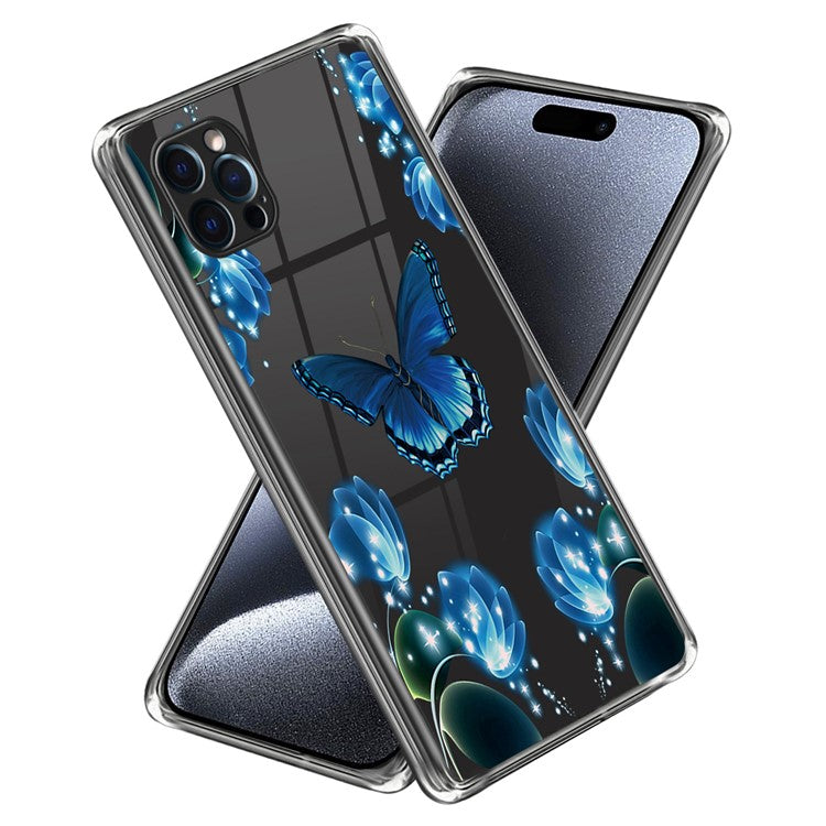 For iPhone 16 Pro Case Pattern Printed Shockproof TPU Phone Cover - Butterfly and Flower