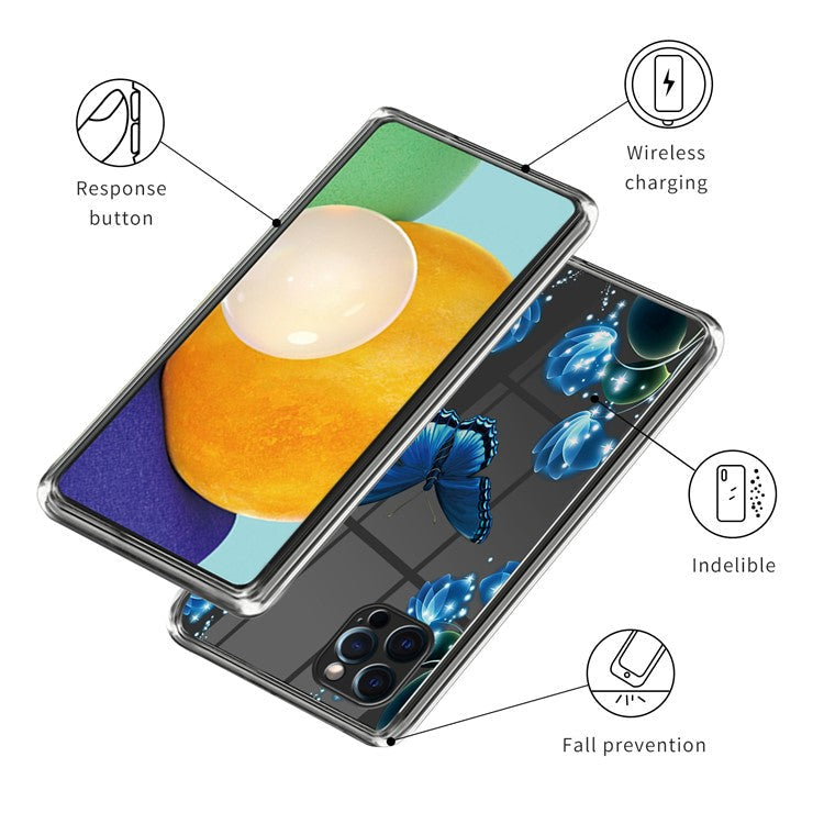 For iPhone 16 Pro Case Pattern Printed Shockproof TPU Phone Cover - Butterfly and Flower