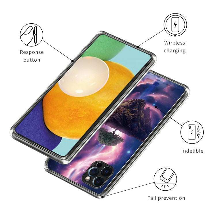For iPhone 16 Pro Case Pattern Printed Shockproof TPU Phone Cover - Aurora Night