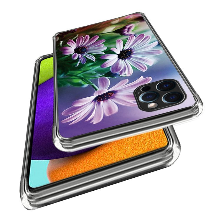 For iPhone 16 Pro Case Pattern Printed Shockproof TPU Phone Cover - Purple Chrysanthemum