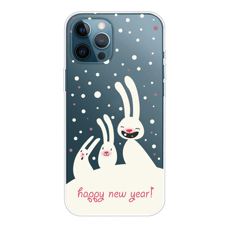 For iPhone 16 Pro Case Christmas Pattern Printing Soft TPU Phone Cover - Rabbits