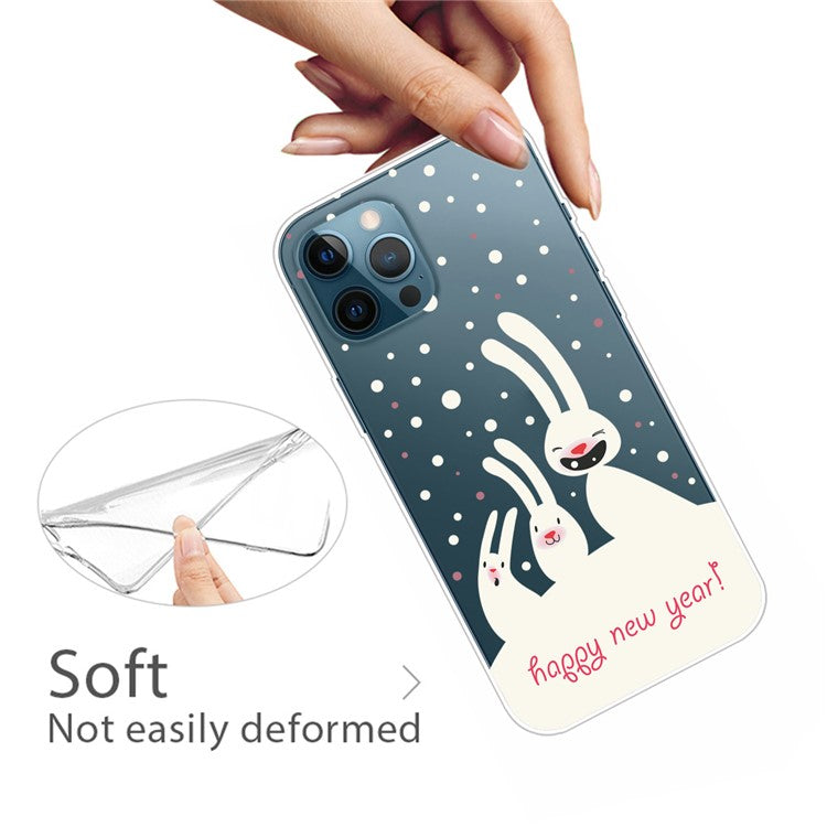 For iPhone 16 Pro Case Christmas Pattern Printing Soft TPU Phone Cover - Rabbits