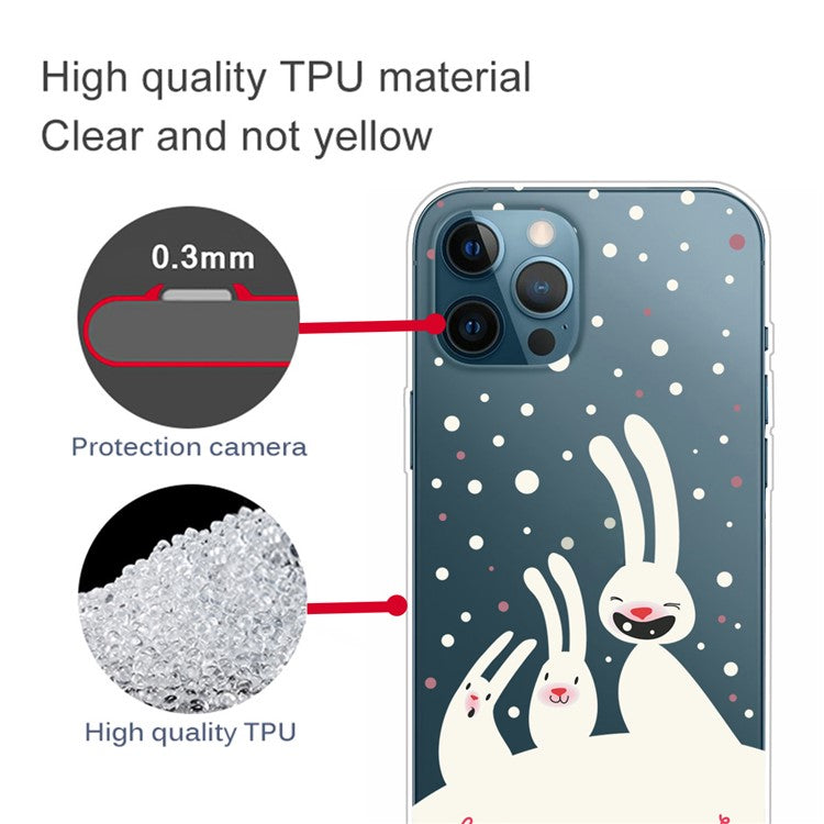 For iPhone 16 Pro Case Christmas Pattern Printing Soft TPU Phone Cover - Rabbits