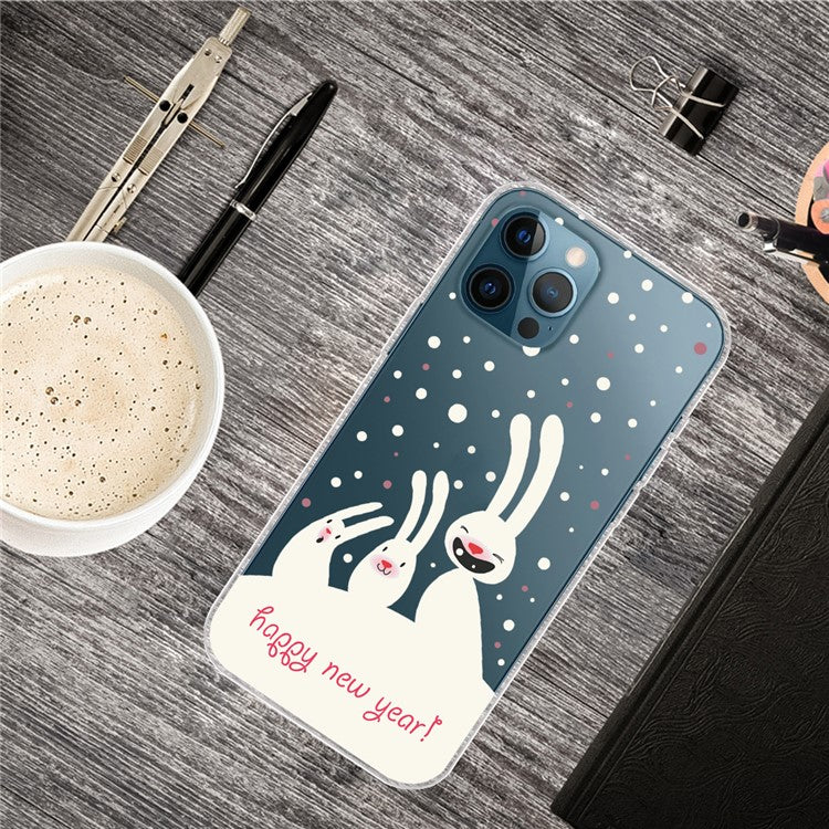 For iPhone 16 Pro Case Christmas Pattern Printing Soft TPU Phone Cover - Rabbits