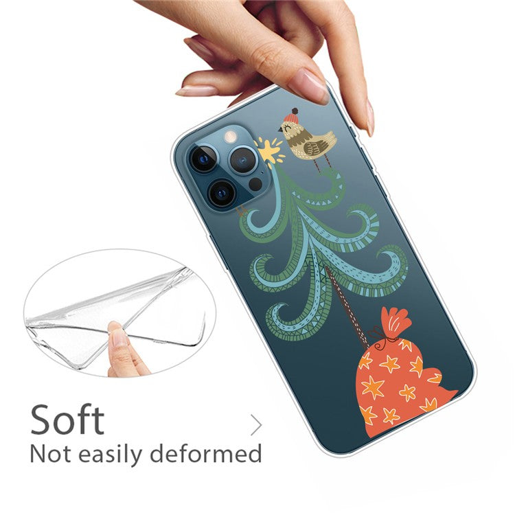 For iPhone 16 Pro Case Christmas Pattern Printing Soft TPU Phone Cover - Bird on Tree