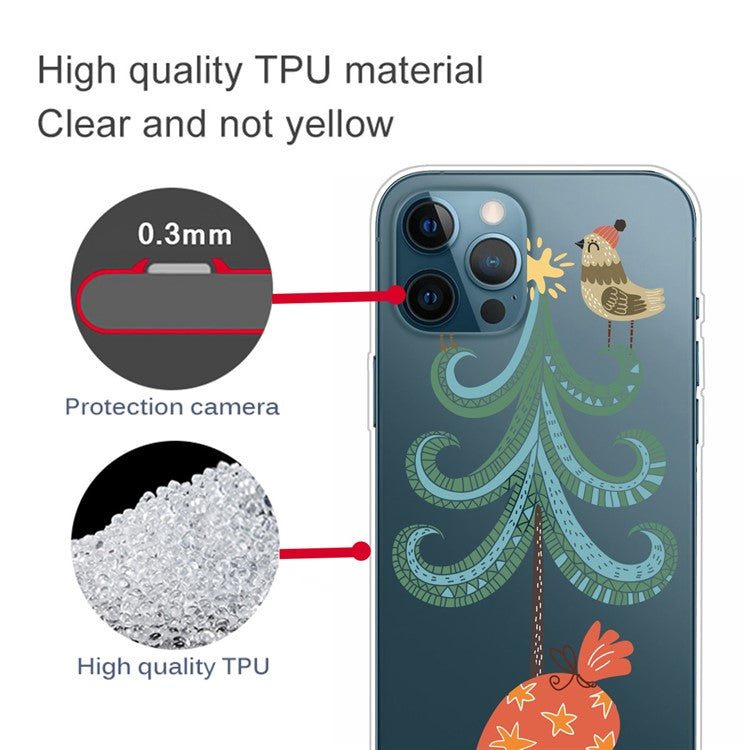 For iPhone 16 Pro Case Christmas Pattern Printing Soft TPU Phone Cover - Bird on Tree